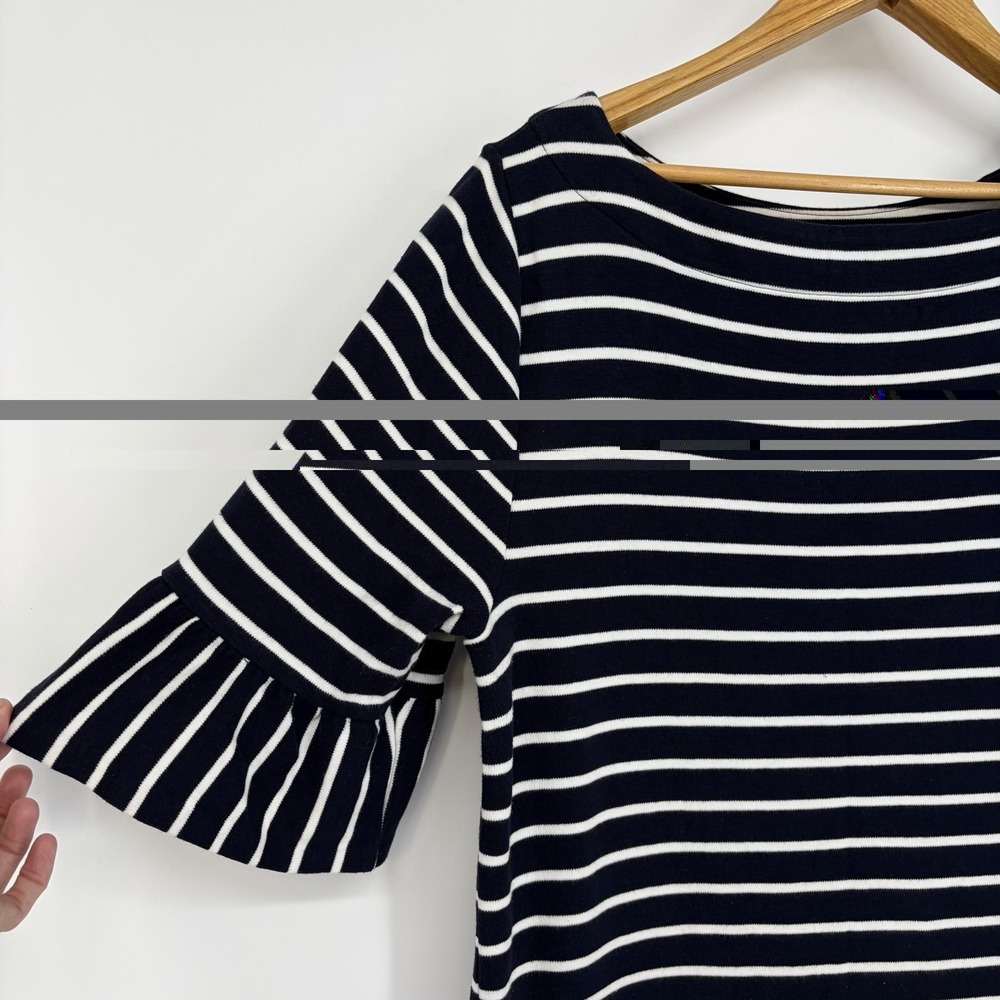 Talbots Striped Bell Sleeve Shift Dress XL Cotton Navy White Nautical Summer - Picture 7 of 10